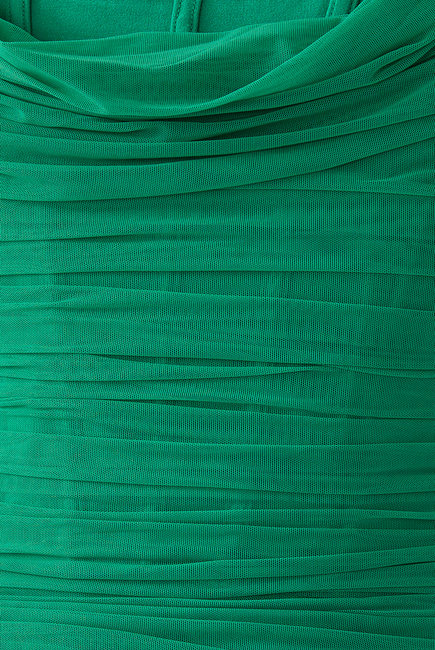 فستان قماش شبكي متوسط الطول بنمط مشد مزين بكشكش